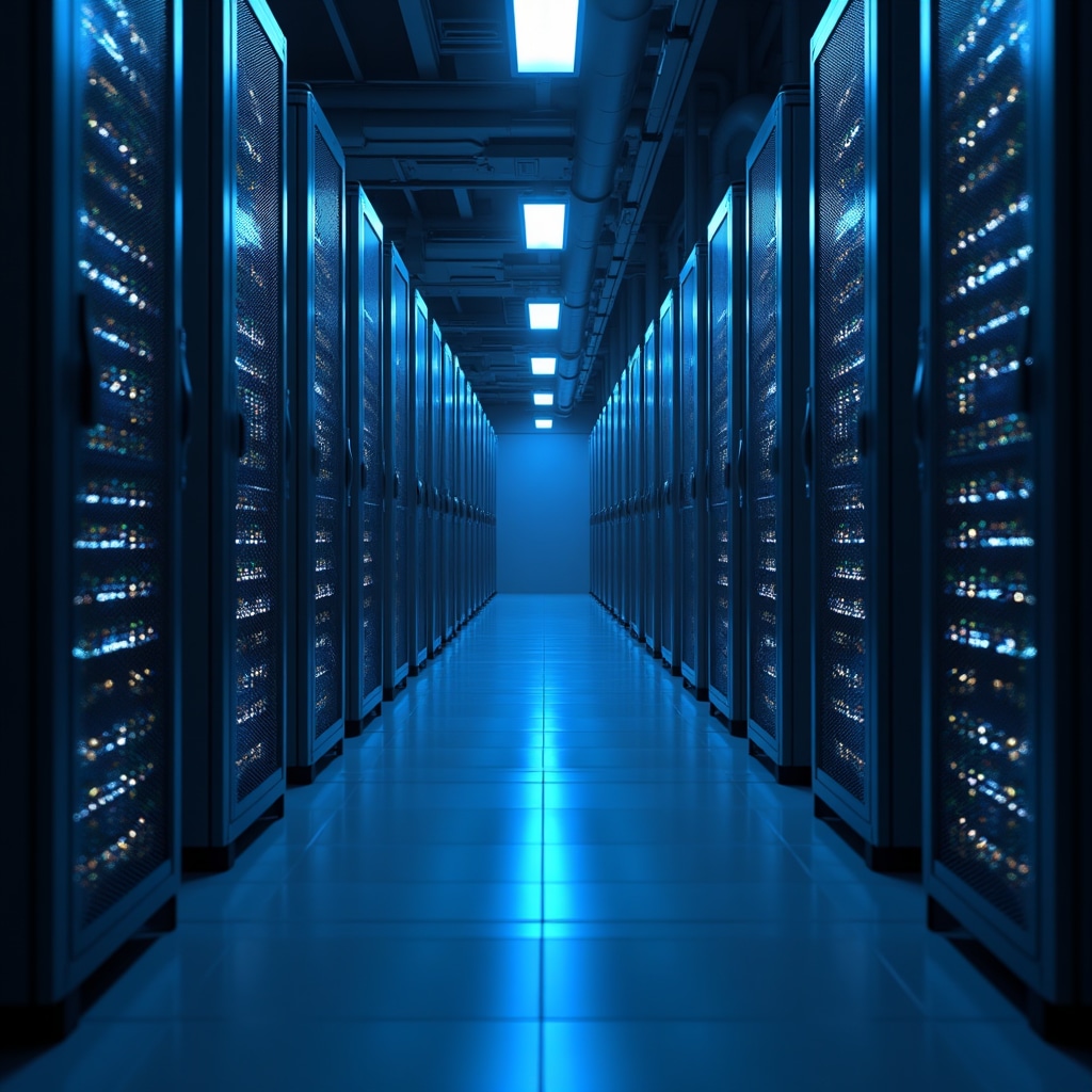 Infrastruttura tecnologica moderna con server e connessioni digitali